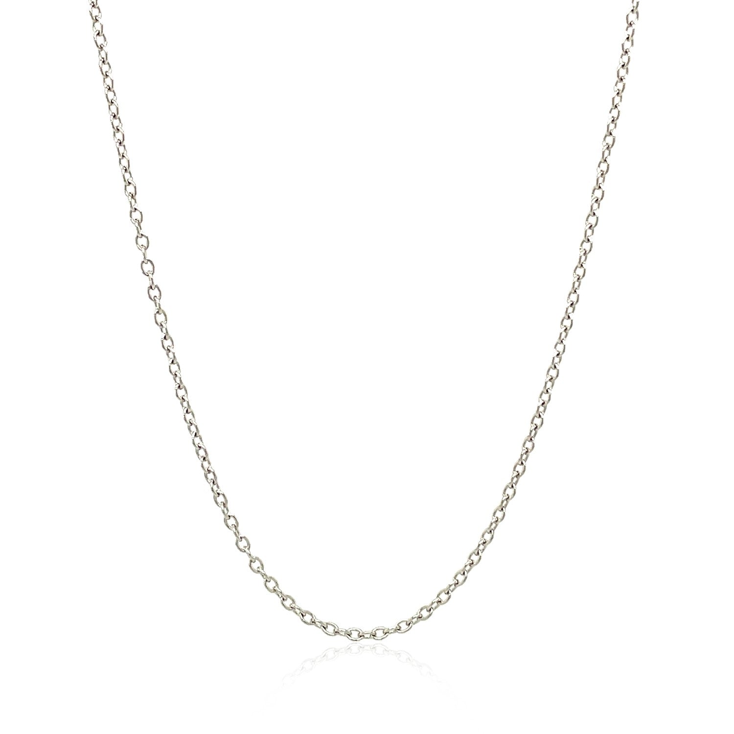 18k White Gold Round Cable Chain (1.50 mm) in a sleek high-contrast midnight luxury editorial style